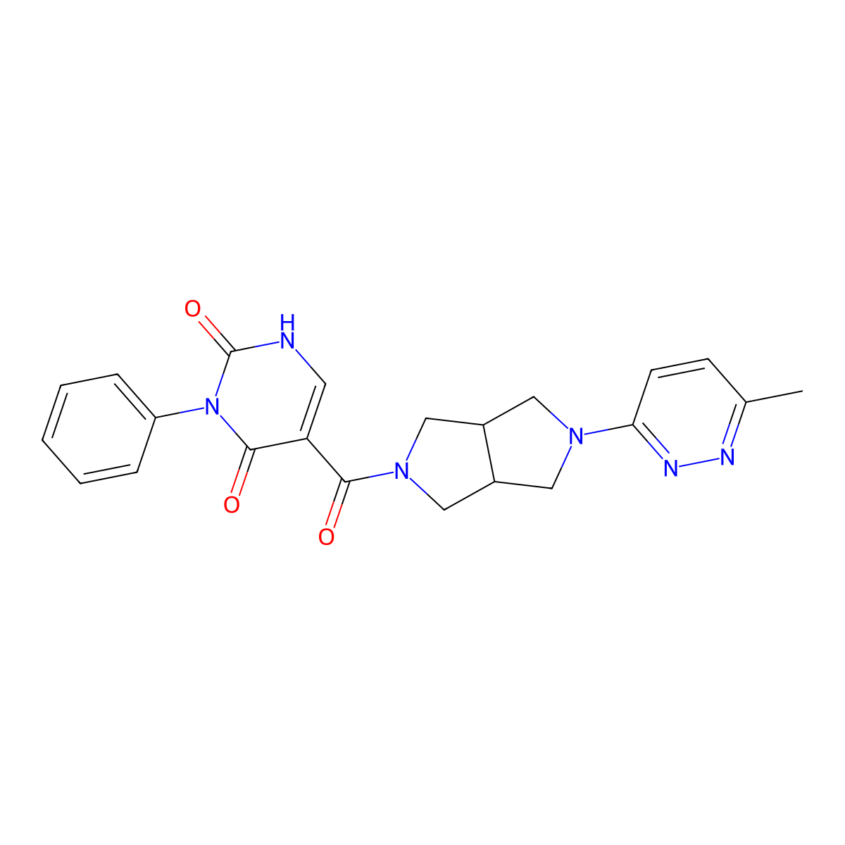 5-[5-(6-Methylpyridazin-3-yl)-octahydropyrrolo[3,4-c]pyrrole-2-carbonyl]-3-phenyl-1,2,3,4-tetrahydropyrimidine-2,4-dione molecular structure, CAS 2415470-22-1