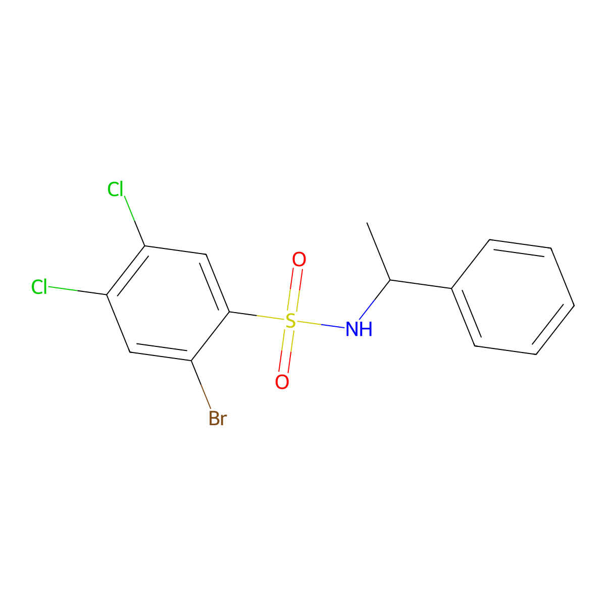 2-bromo-4,5-dichloro-N-(1-phenylethyl)benzene-1-sulfonamide molecular structure, CAS 2415470-23-2
