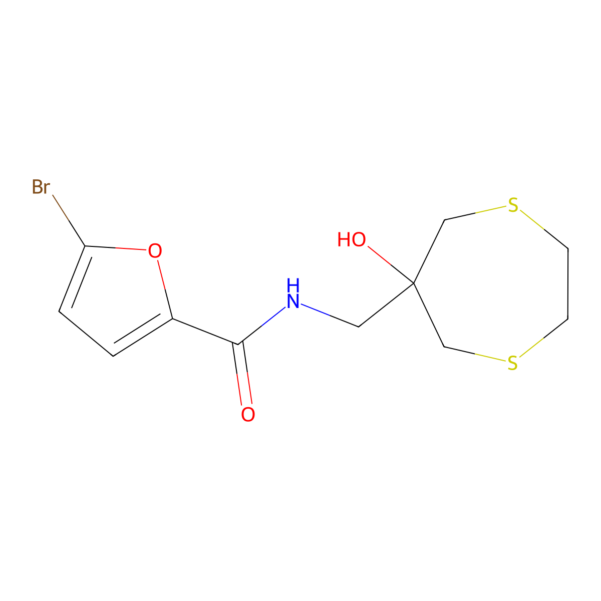 5-Bromo-N-[(6-hydroxy-1,4-dithiepan-6-yl)methyl]furan-2-carboxamide molecular structure, CAS 2415470-24-3