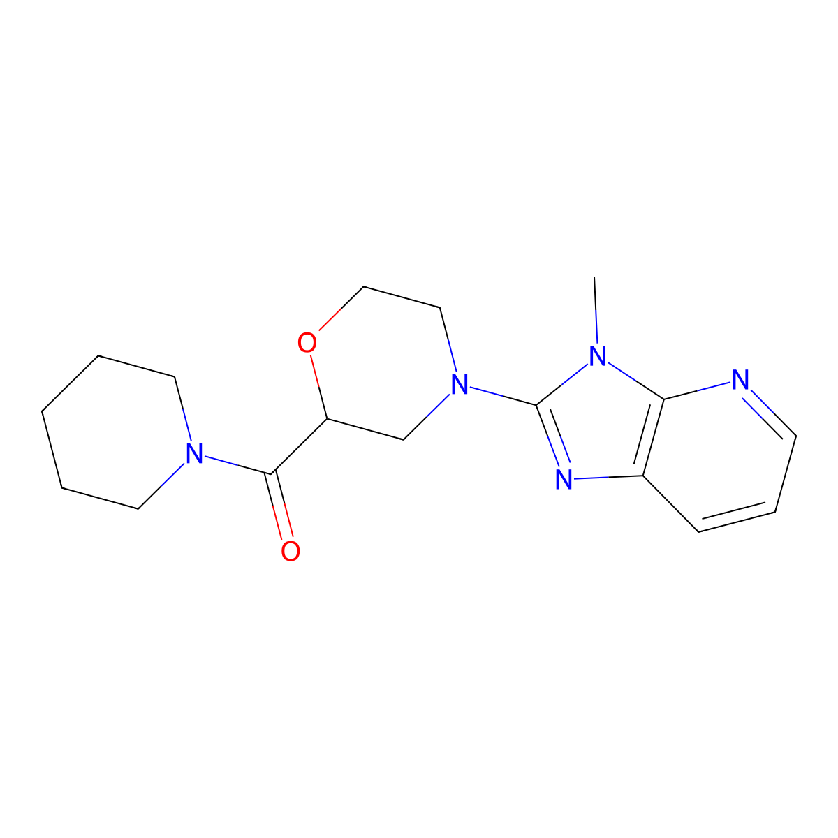 4-{3-methyl-3H-imidazo[4,5-b]pyridin-2-yl}-2-(piperidine-1-carbonyl)morpholine molecular structure, CAS 2415470-29-8