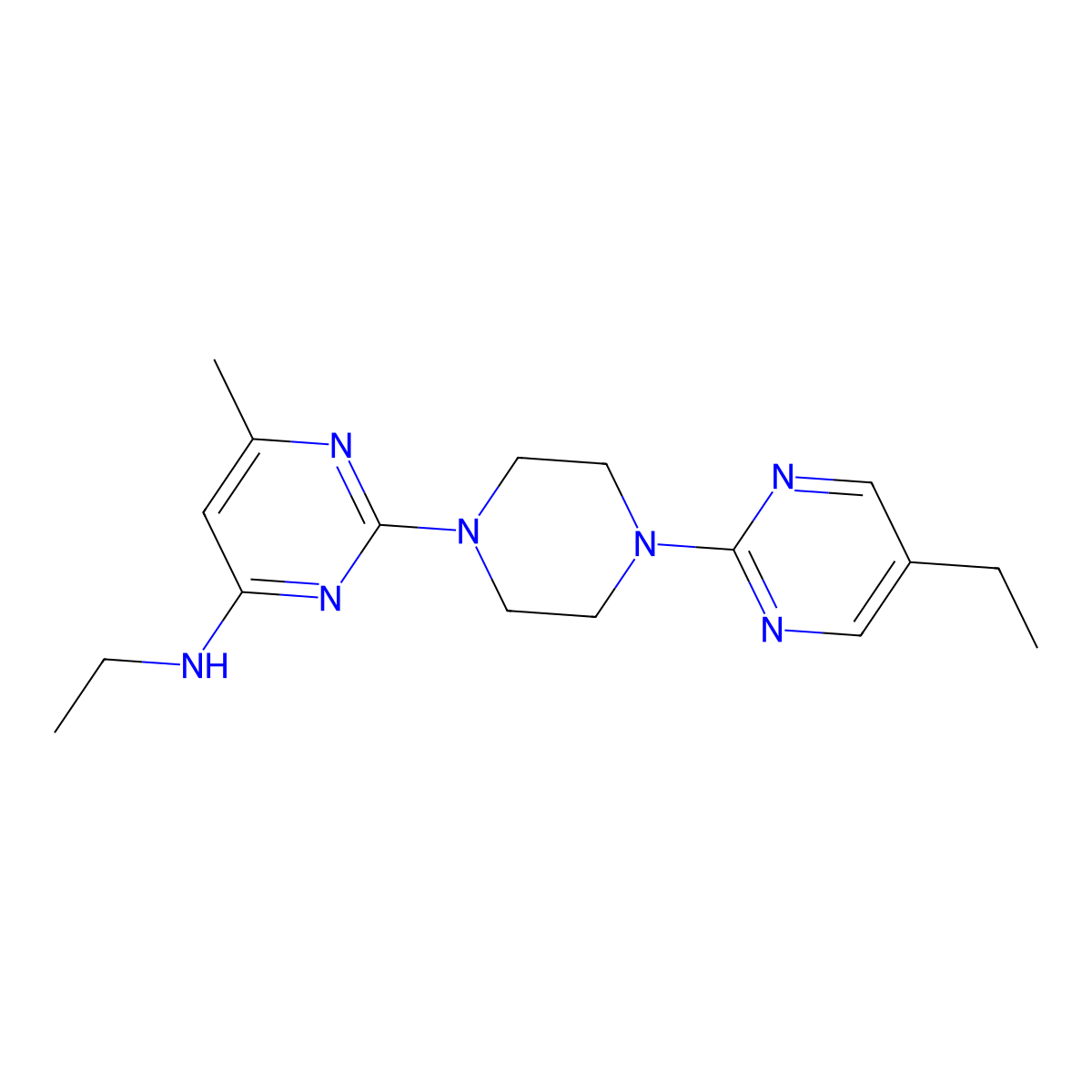 N-Ethyl-2-[4-(5-ethylpyrimidin-2-yl)piperazin-1-yl]-6-methylpyrimidin-4-amine molecular structure, CAS 2415470-39-0