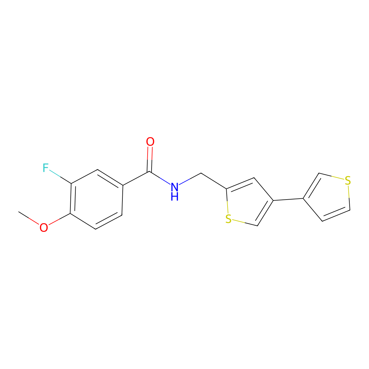 N-({[3,3'-bithiophene]-5-yl}methyl)-3-fluoro-4-methoxybenzamide molecular structure, CAS 2415470-41-4