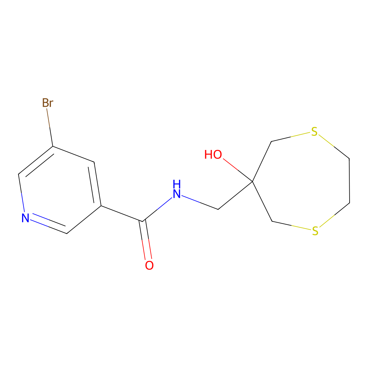 5-bromo-N-[(6-hydroxy-1,4-dithiepan-6-yl)methyl]pyridine-3-carboxamide molecular structure, CAS 2415470-46-9