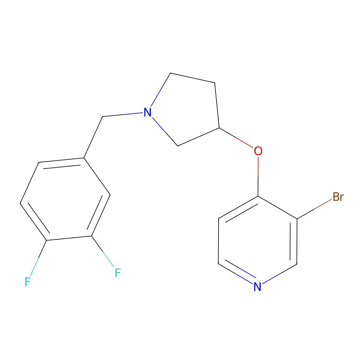 3-Bromo-4-({1-[(3,4-difluorophenyl)methyl]pyrrolidin-3-yl}oxy)pyridine molecular structure, CAS 2415470-47-0