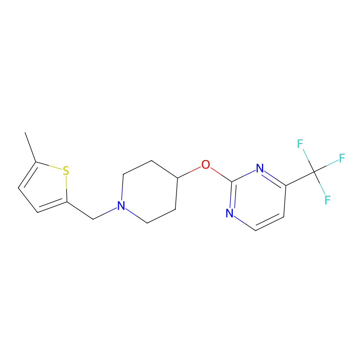 2-({1-[(5-Methylthiophen-2-yl)methyl]piperidin-4-yl}oxy)-4-(trifluoromethyl)pyrimidine molecular structure, CAS 2415470-49-2