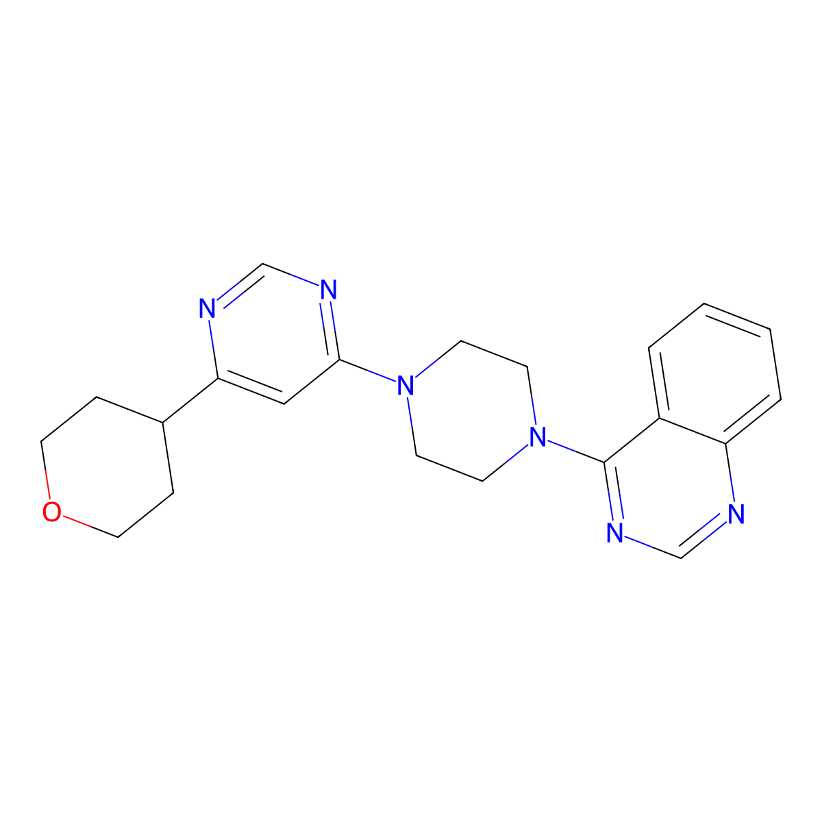 4-{4-[6-(Oxan-4-yl)pyrimidin-4-yl]piperazin-1-yl}quinazoline molecular structure, CAS 2415470-50-5