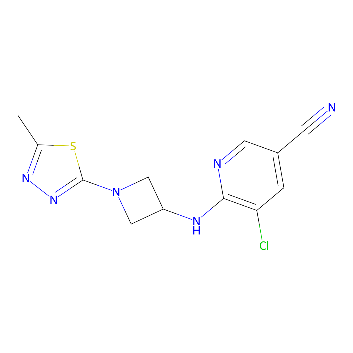 5-Chloro-6-{[1-(5-methyl-1,3,4-thiadiazol-2-yl)azetidin-3-yl]amino}pyridine-3-carbonitrile molecular structure, CAS 2415470-51-6
