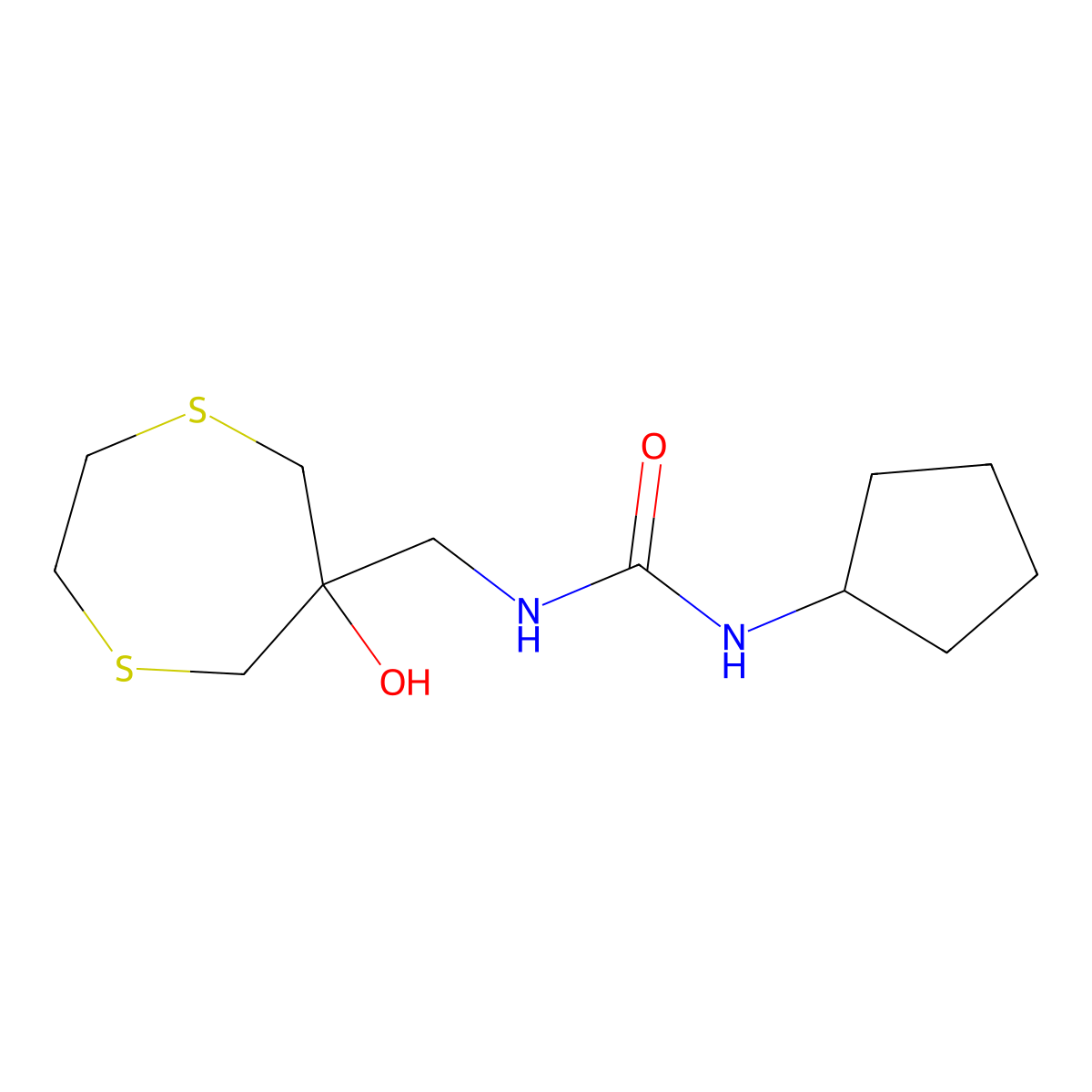3-Cyclopentyl-1-[(6-hydroxy-1,4-dithiepan-6-yl)methyl]urea molecular structure, CAS 2415470-58-3