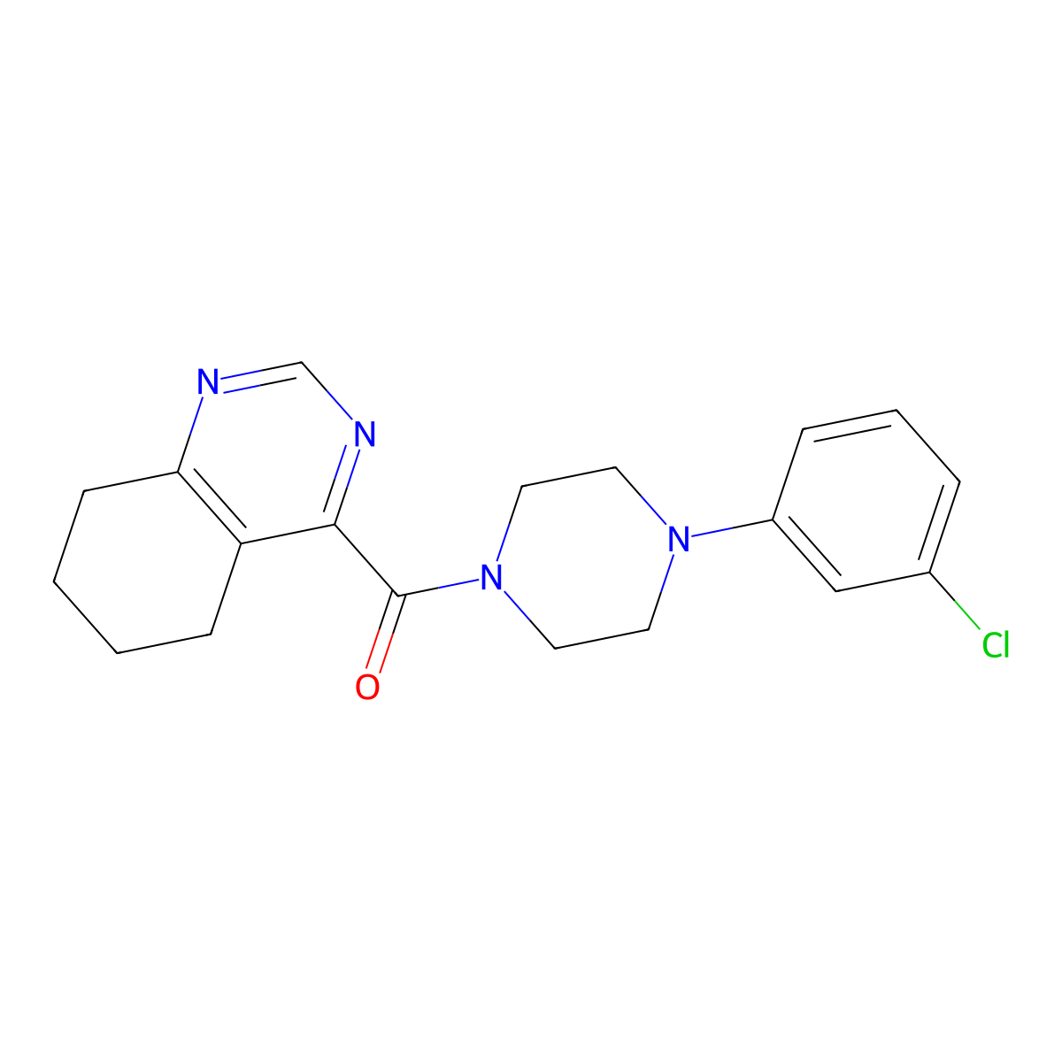 4-[4-(3-Chlorophenyl)piperazine-1-carbonyl]-5,6,7,8-tetrahydroquinazoline molecular structure, CAS 2415470-60-7