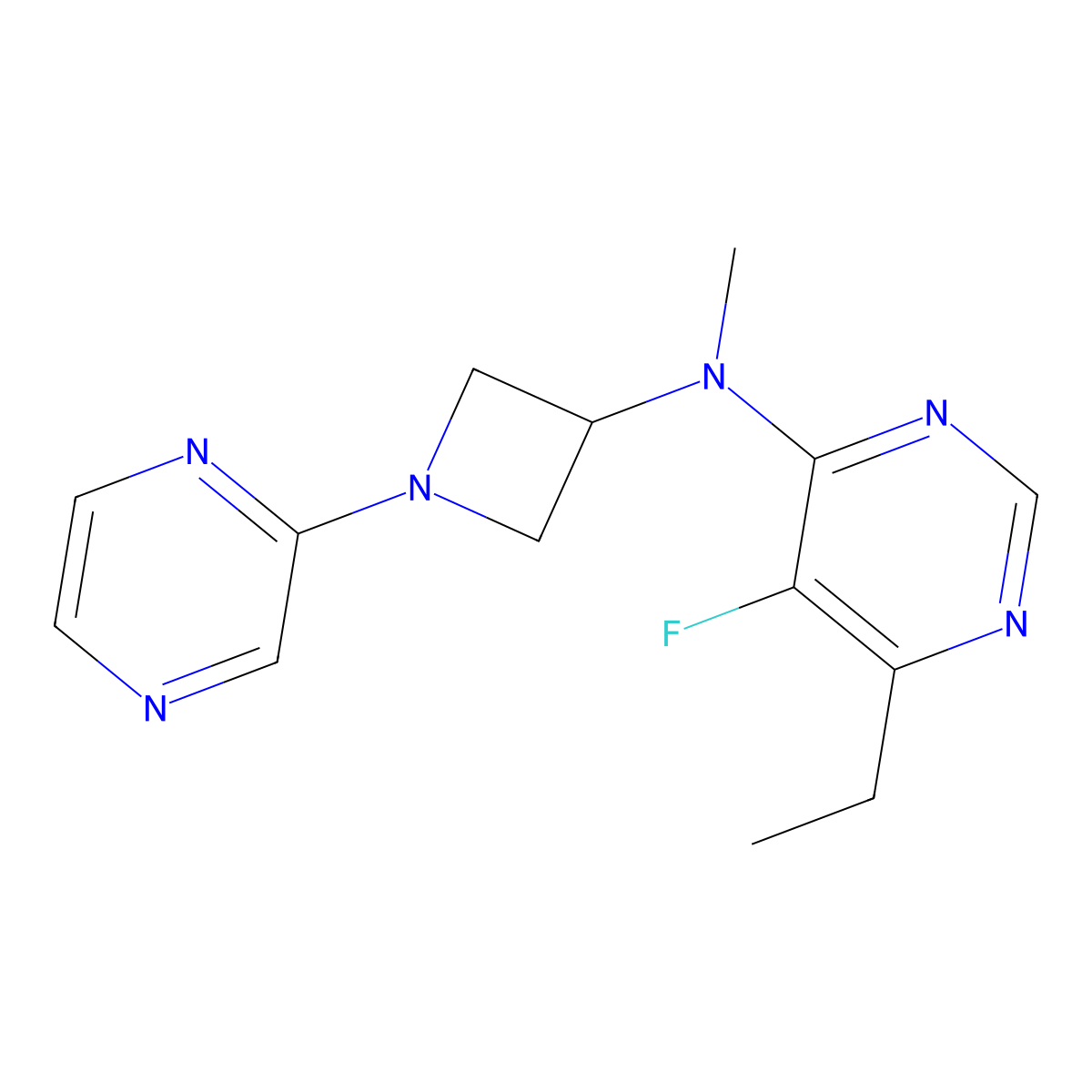 6-ethyl-5-fluoro-N-methyl-N-[1-(pyrazin-2-yl)azetidin-3-yl]pyrimidin-4-amine molecular structure, CAS 2415470-62-9