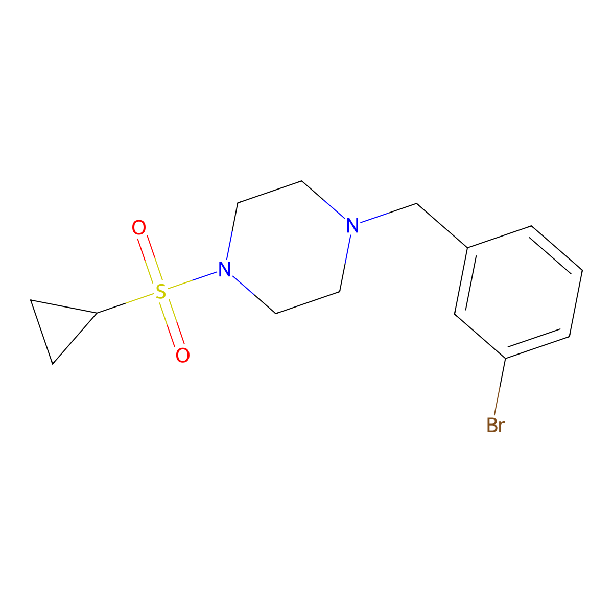 1-[(3-Bromophenyl)methyl]-4-(cyclopropanesulfonyl)piperazine molecular structure, CAS 2415470-63-0