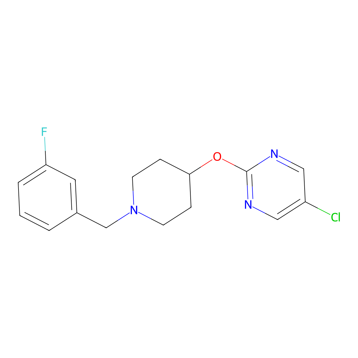 5-Chloro-2-({1-[(3-fluorophenyl)methyl]piperidin-4-yl}oxy)pyrimidine molecular structure, CAS 2415470-68-5
