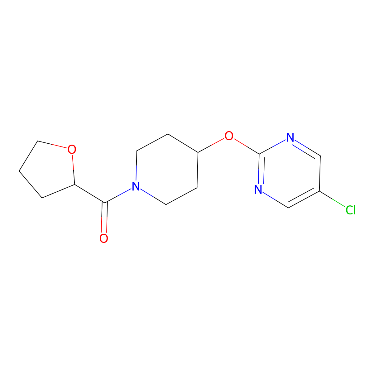 5-Chloro-2-{[1-(oxolane-2-carbonyl)piperidin-4-yl]oxy}pyrimidine molecular structure, CAS 2415470-69-6