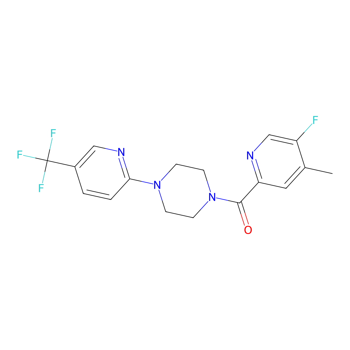 1-(5-Fluoro-4-methylpyridine-2-carbonyl)-4-[5-(trifluoromethyl)pyridin-2-yl]piperazine molecular structure, CAS 2415470-70-9