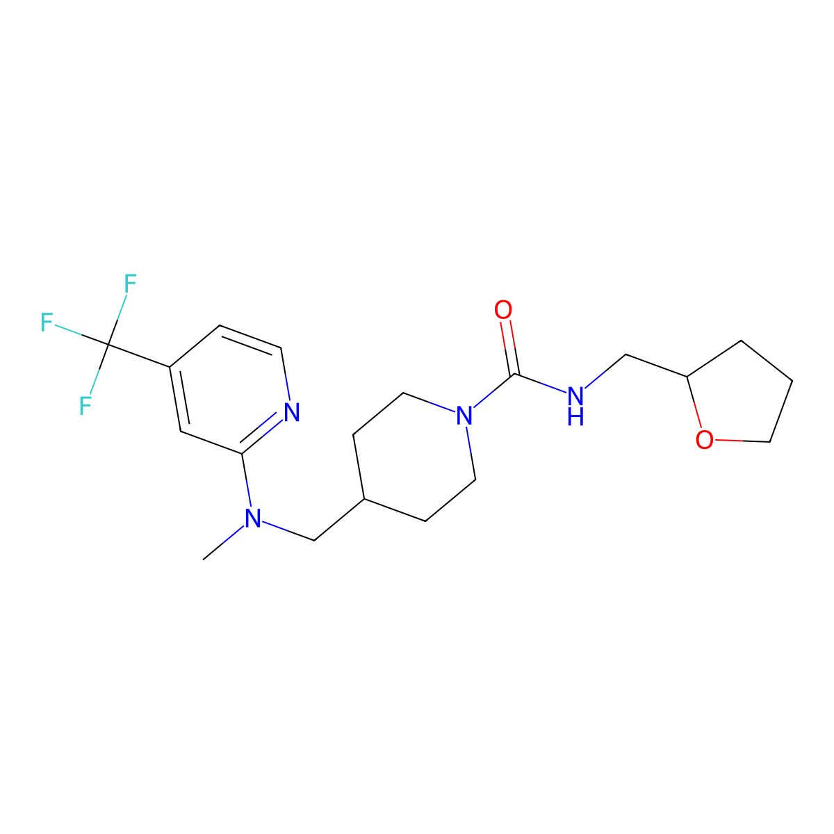 4-({methyl[4-(trifluoromethyl)pyridin-2-yl]amino}methyl)-N-[(oxolan-2-yl)methyl]piperidine-1-carboxamide molecular structure, CAS 2415470-72-1