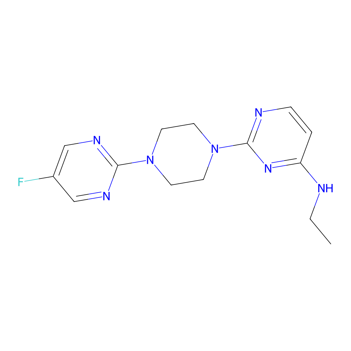 N-ethyl-2-[4-(5-fluoropyrimidin-2-yl)piperazin-1-yl]pyrimidin-4-amine molecular structure, CAS 2415470-74-3