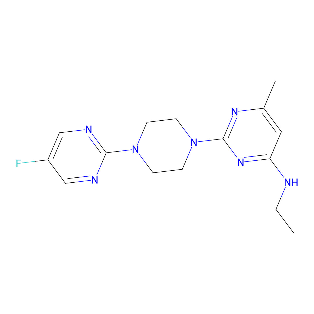 N-Ethyl-2-[4-(5-fluoropyrimidin-2-yl)piperazin-1-yl]-6-methylpyrimidin-4-amine molecular structure, CAS 2415470-75-4