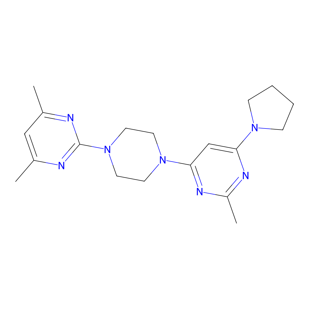 4-[4-(4,6-Dimethylpyrimidin-2-yl)piperazin-1-yl]-2-methyl-6-(pyrrolidin-1-yl)pyrimidine molecular structure, CAS 2415470-77-6