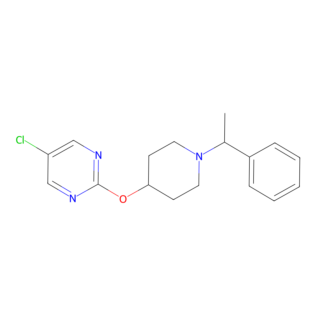 5-Chloro-2-{[1-(1-phenylethyl)piperidin-4-yl]oxy}pyrimidine molecular structure, CAS 2415470-78-7