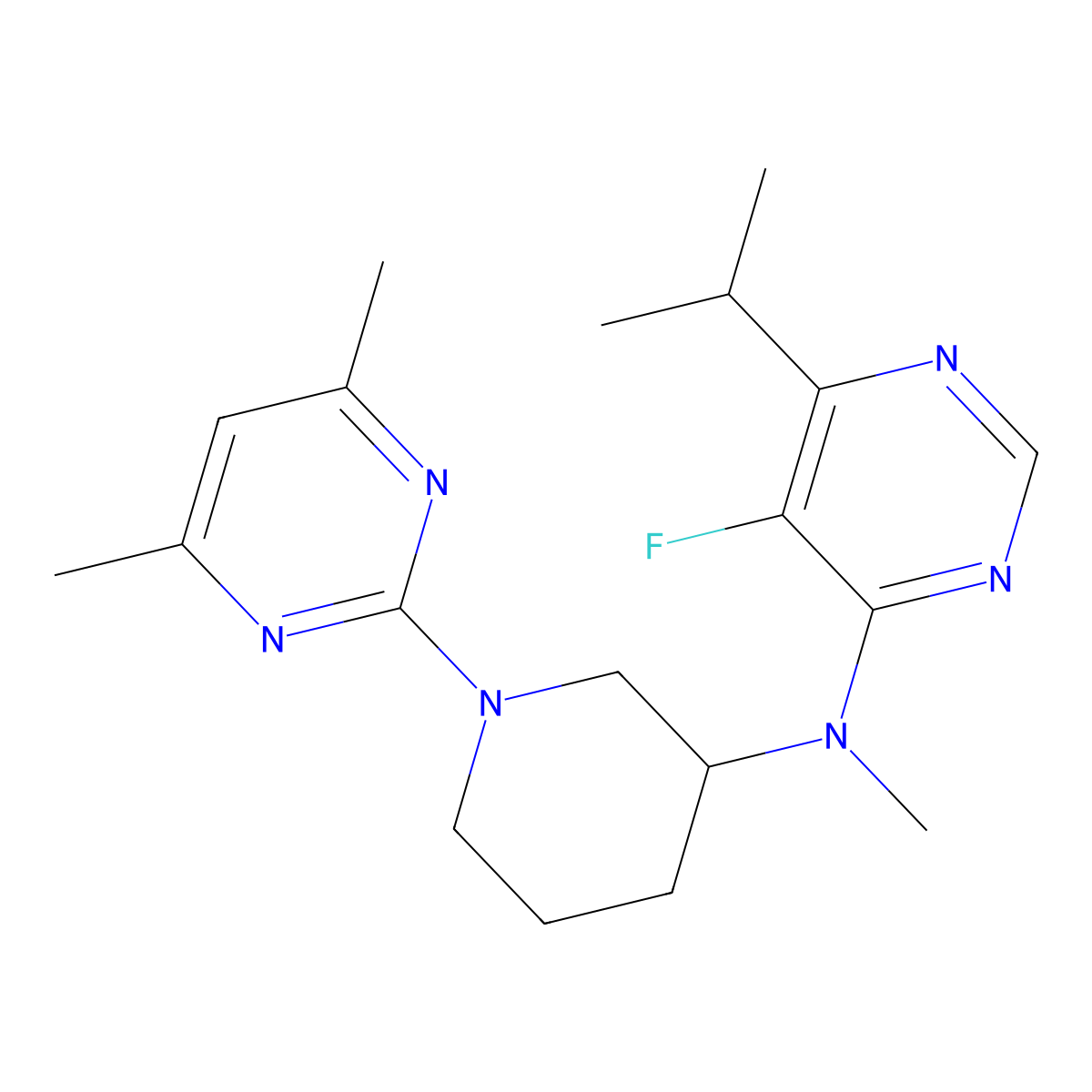 N-[1-(4,6-dimethylpyrimidin-2-yl)piperidin-3-yl]-5-fluoro-N-methyl-6-(propan-2-yl)pyrimidin-4-amine molecular structure, CAS 2415470-79-8