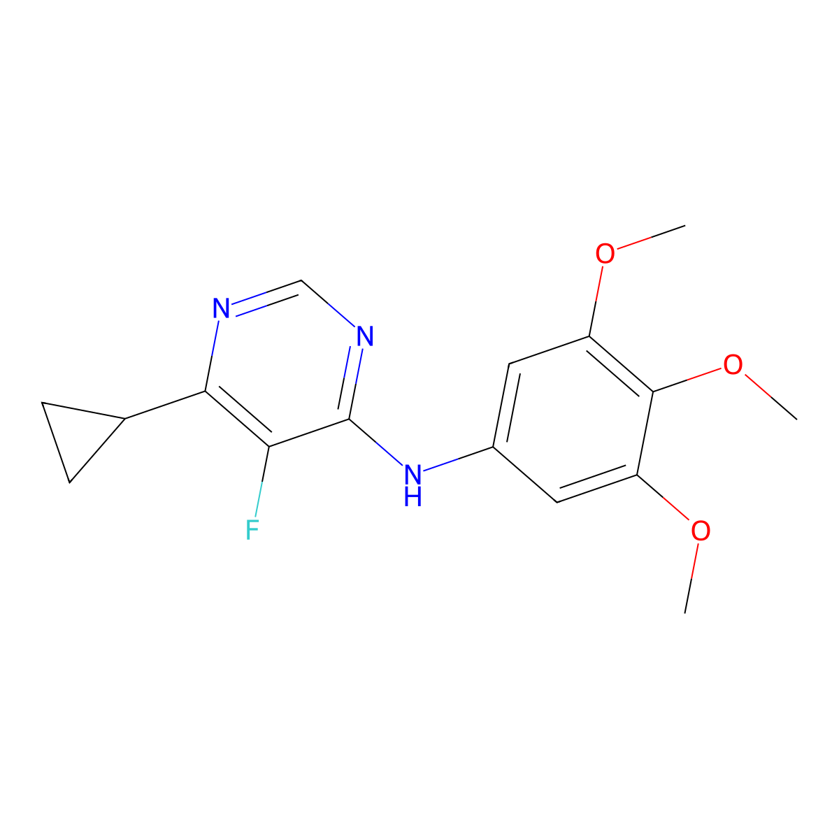 6-Cyclopropyl-5-fluoro-N-(3,4,5-trimethoxyphenyl)pyrimidin-4-amine molecular structure, CAS 2415470-80-1