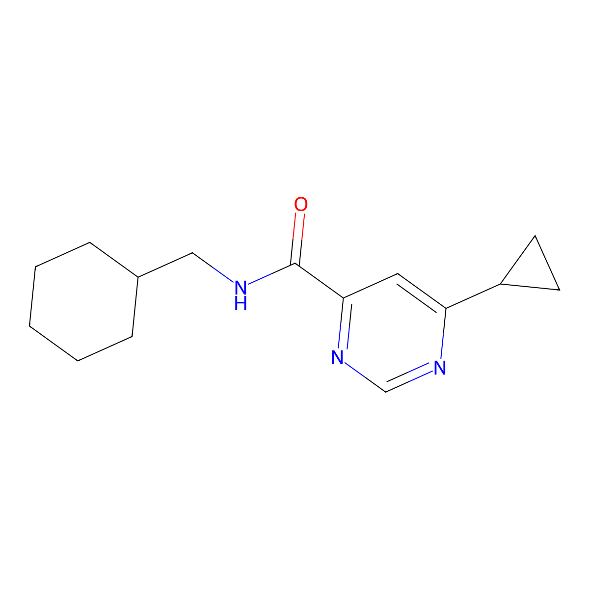N-(Cyclohexylmethyl)-6-cyclopropylpyrimidine-4-carboxamide molecular structure, CAS 2415470-85-6