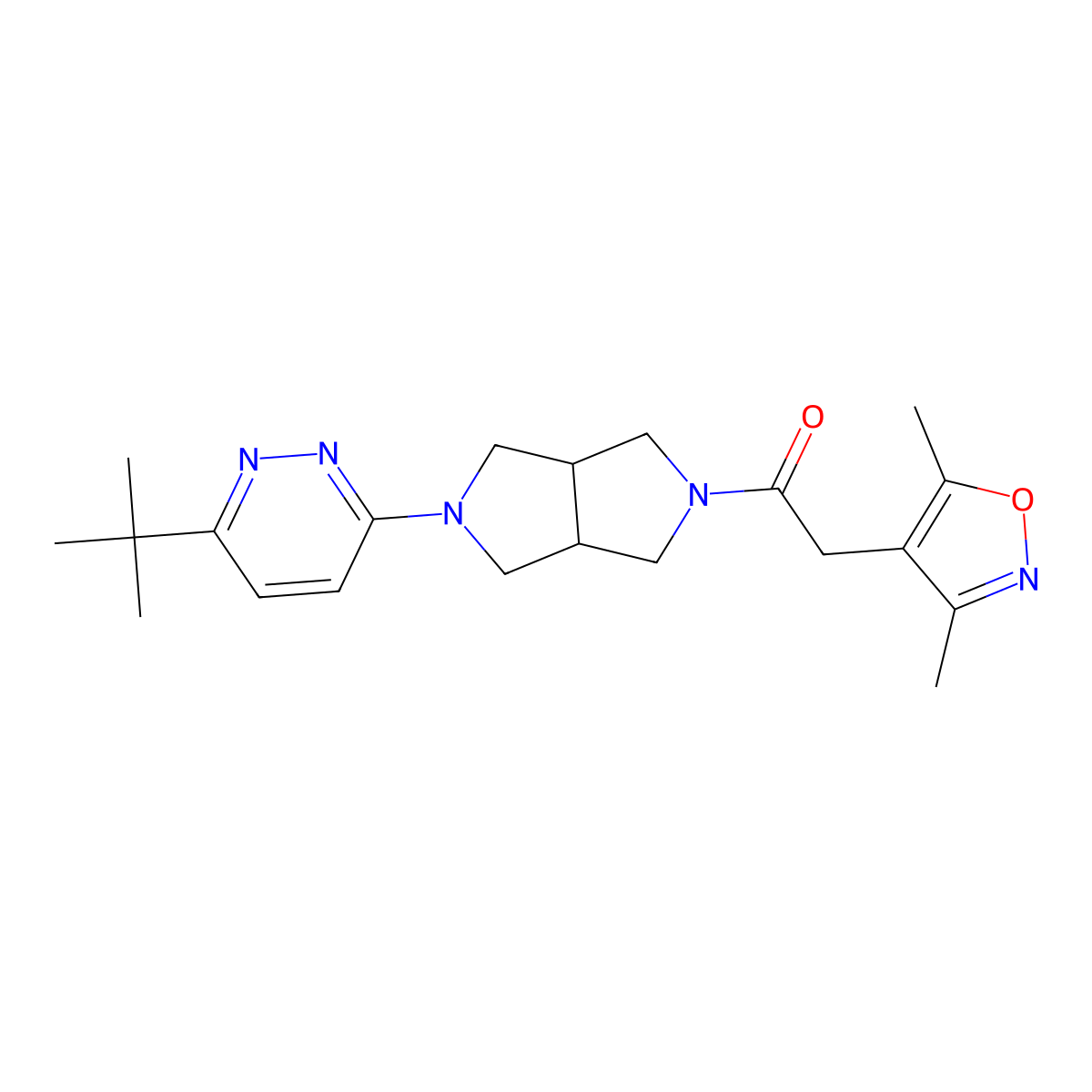 1-[5-(6-Tert-butylpyridazin-3-yl)-octahydropyrrolo[3,4-c]pyrrol-2-yl]-2-(3,5-dimethyl-1,2-oxazol-4-yl)ethan-1-one molecular structure, CAS 2415470-89-0