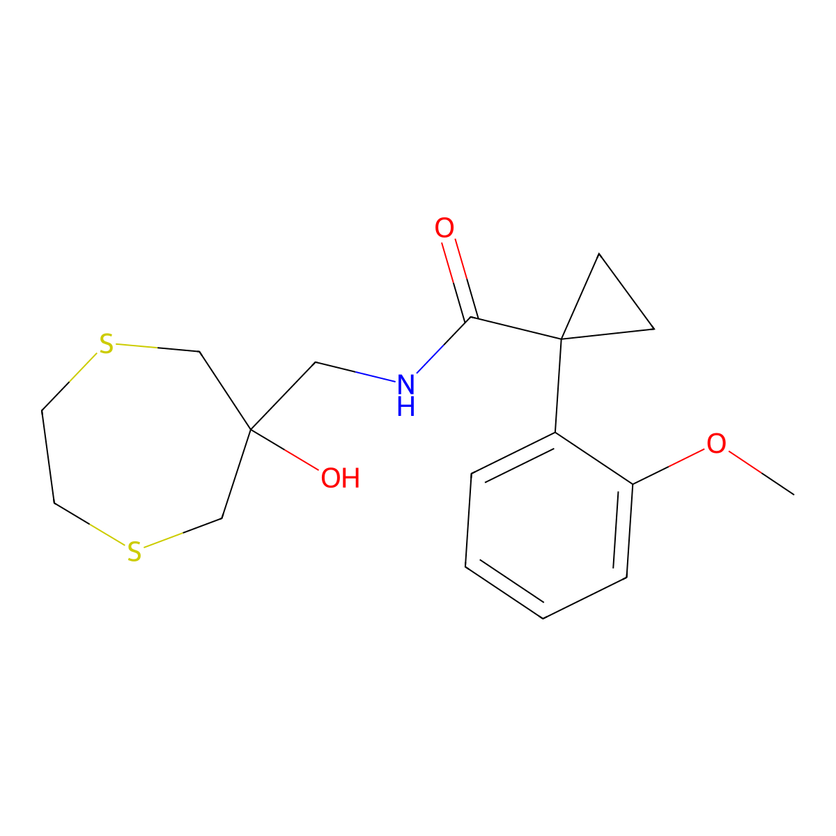 N-[(6-hydroxy-1,4-dithiepan-6-yl)methyl]-1-(2-methoxyphenyl)cyclopropane-1-carboxamide molecular structure, CAS 2415470-90-3