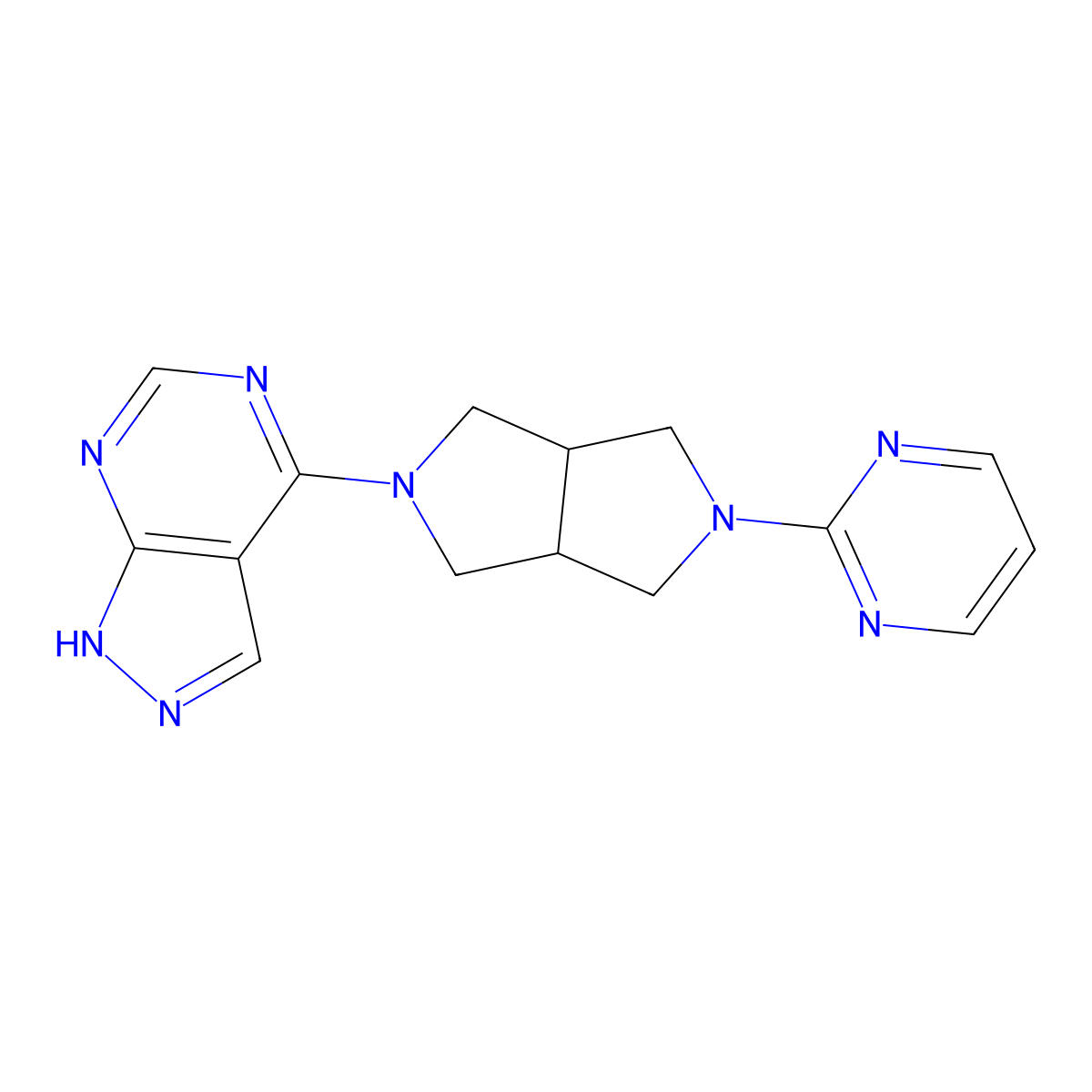 2-(5-{1H-pyrazolo[3,4-d]pyrimidin-4-yl}-octahydropyrrolo[3,4-c]pyrrol-2-yl)pyrimidine molecular structure, CAS 2415470-98-1