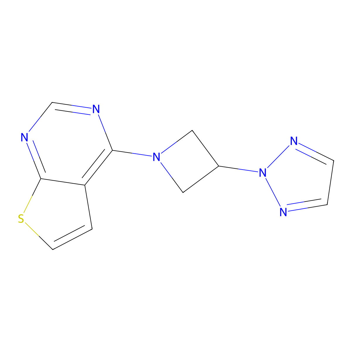 2-(1-{thieno[2,3-d]pyrimidin-4-yl}azetidin-3-yl)-2H-1,2,3-triazole molecular structure, CAS 2415470-99-2