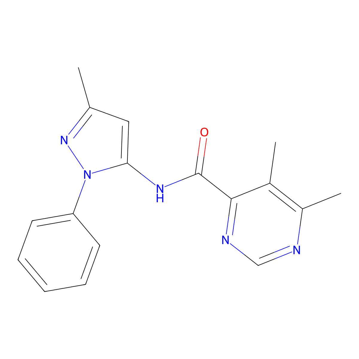 5,6-dimethyl-N-(3-methyl-1-phenyl-1H-pyrazol-5-yl)pyrimidine-4-carboxamide molecular structure, CAS 2415471-02-0