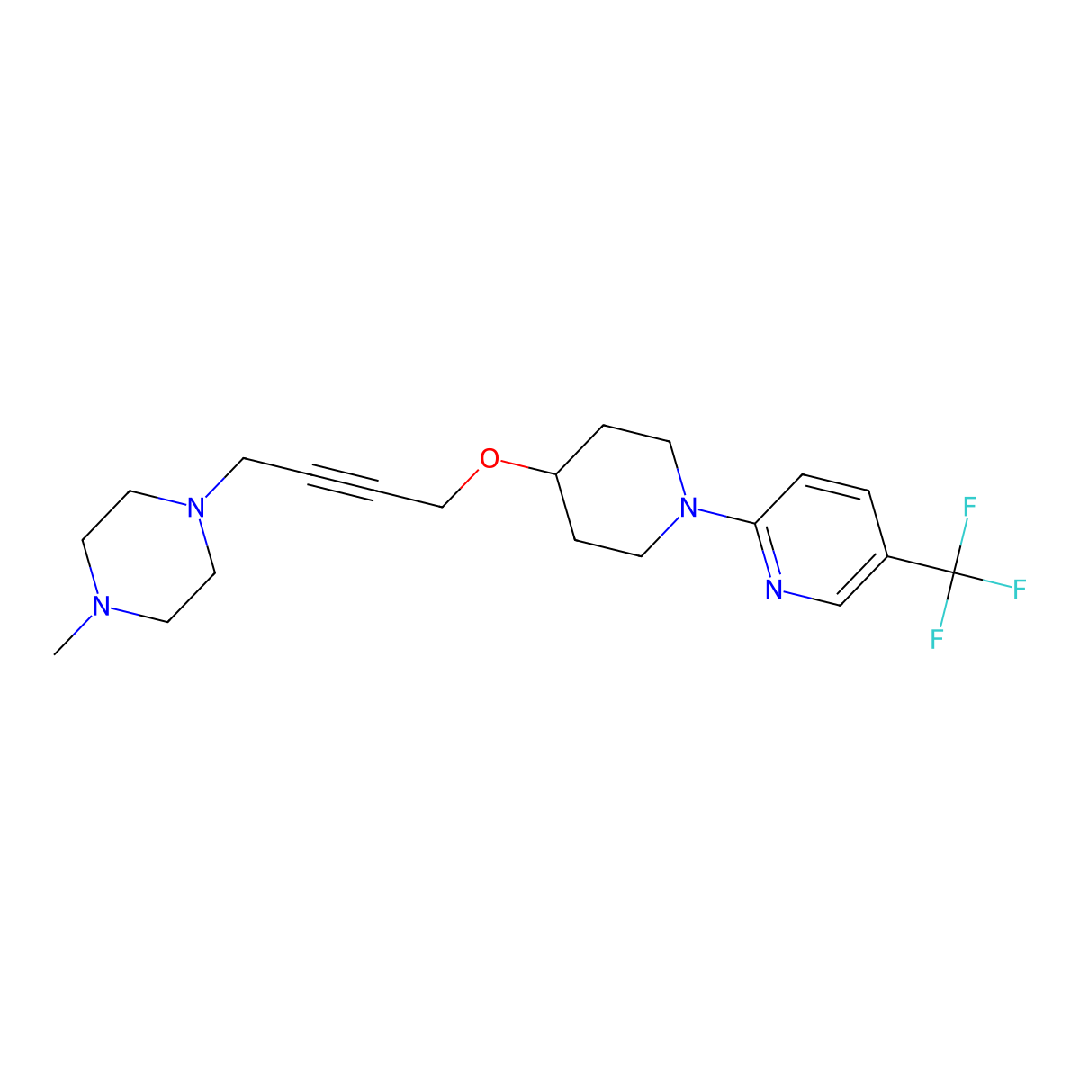1-Methyl-4-[4-({1-[5-(trifluoromethyl)pyridin-2-yl]piperidin-4-yl}oxy)but-2-yn-1-yl]piperazine molecular structure, CAS 2415471-03-1