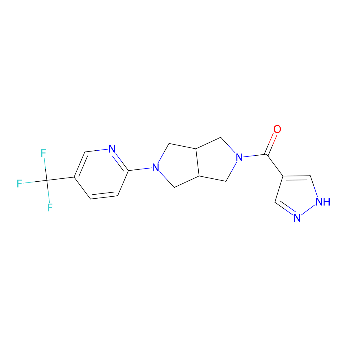 2-[5-(1H-pyrazole-4-carbonyl)-octahydropyrrolo[3,4-c]pyrrol-2-yl]-5-(trifluoromethyl)pyridine molecular structure, CAS 2415471-04-2