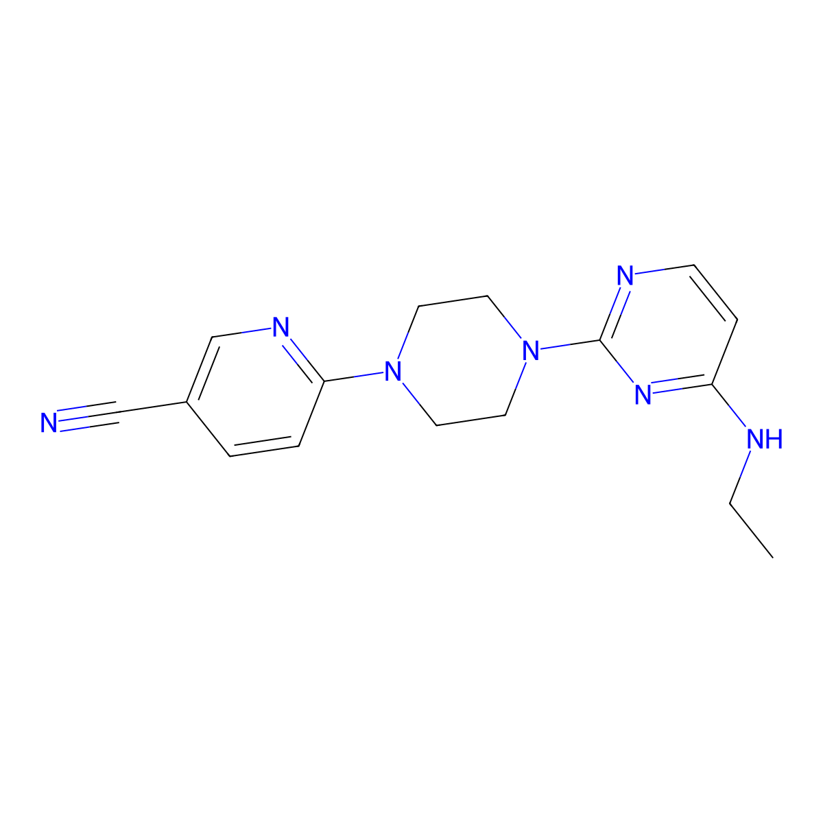 6-{4-[4-(Ethylamino)pyrimidin-2-yl]piperazin-1-yl}pyridine-3-carbonitrile molecular structure, CAS 2415471-10-0