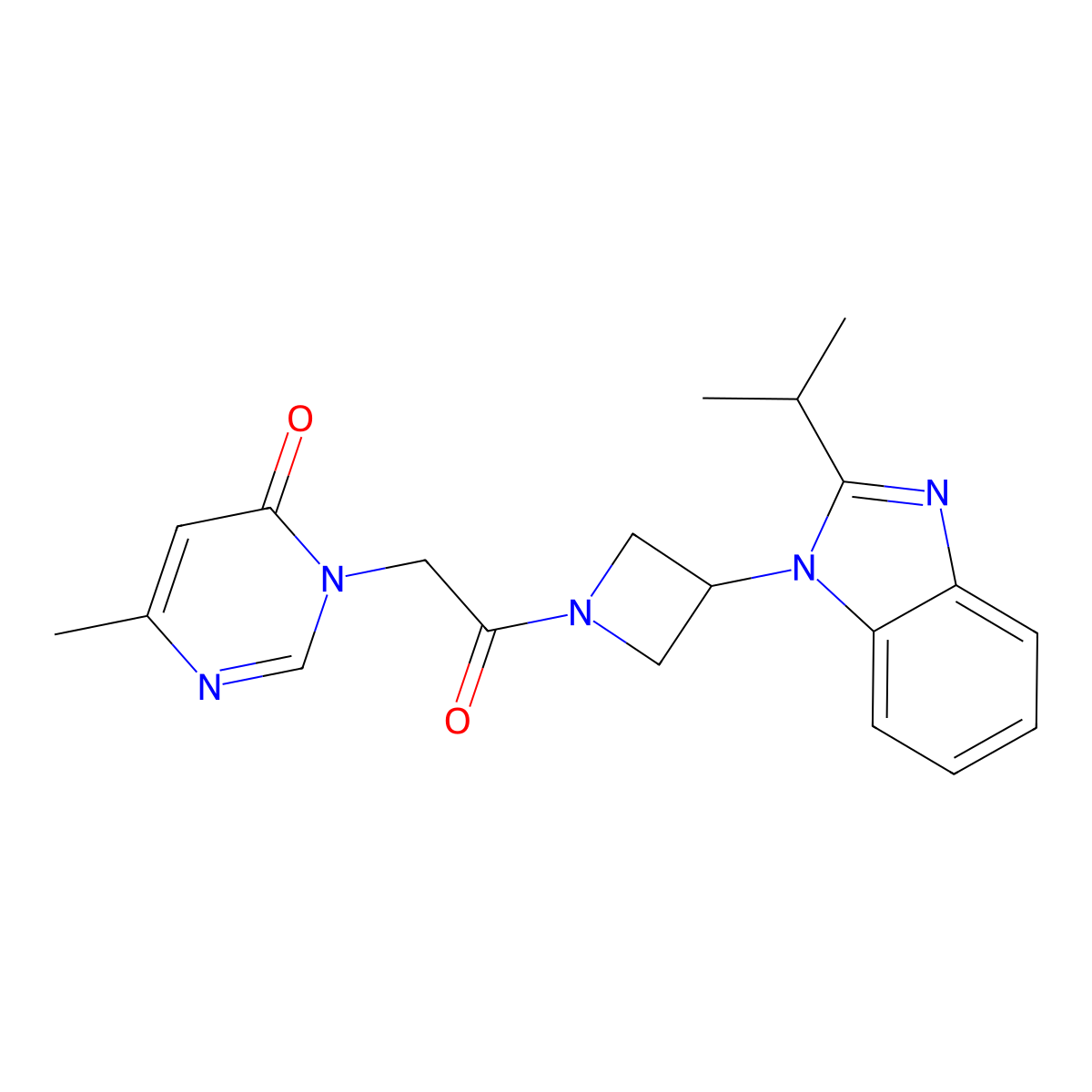 6-methyl-3-(2-oxo-2-{3-[2-(propan-2-yl)-1H-1,3-benzodiazol-1-yl]azetidin-1-yl}ethyl)-3,4-dihydropyrimidin-4-one molecular structure, CAS 2415471-14-4