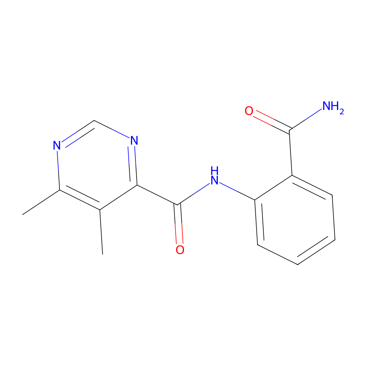 N-(2-Carbamoylphenyl)-5,6-dimethylpyrimidine-4-carboxamide molecular structure, CAS 2415471-15-5