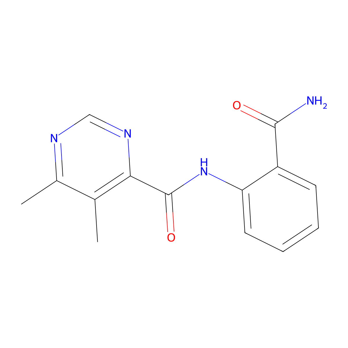 N-(2-Carbamoylphenyl)-5,6-dimethylpyrimidine-4-carboxamide molecular structure, CAS 2415471-15-5