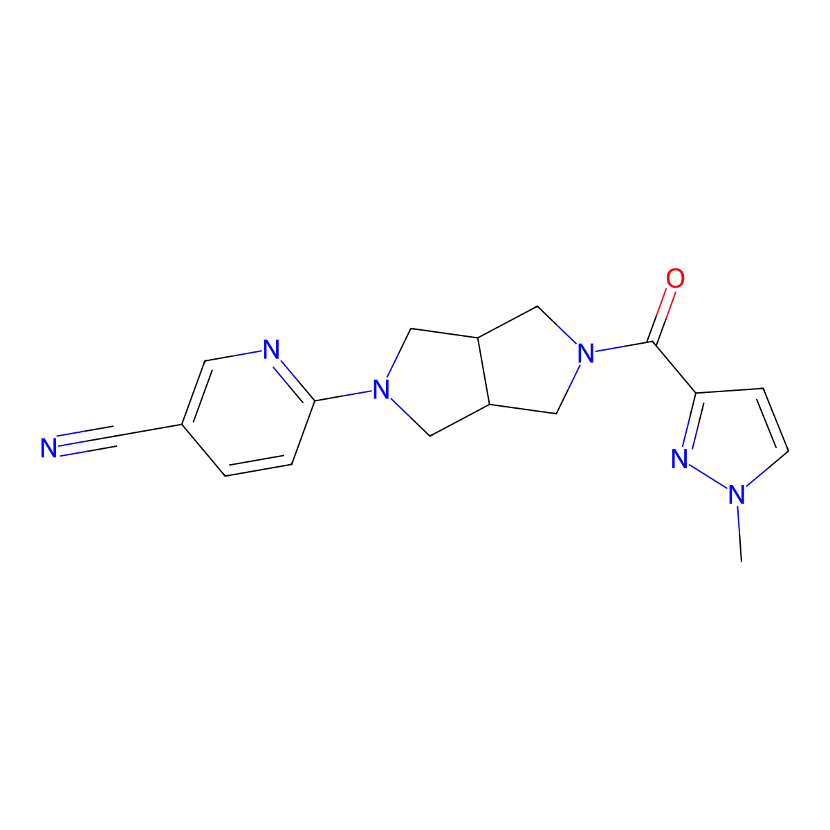 6-[5-(1-methyl-1H-pyrazole-3-carbonyl)-octahydropyrrolo[3,4-c]pyrrol-2-yl]pyridine-3-carbonitrile molecular structure, CAS 2415471-21-3