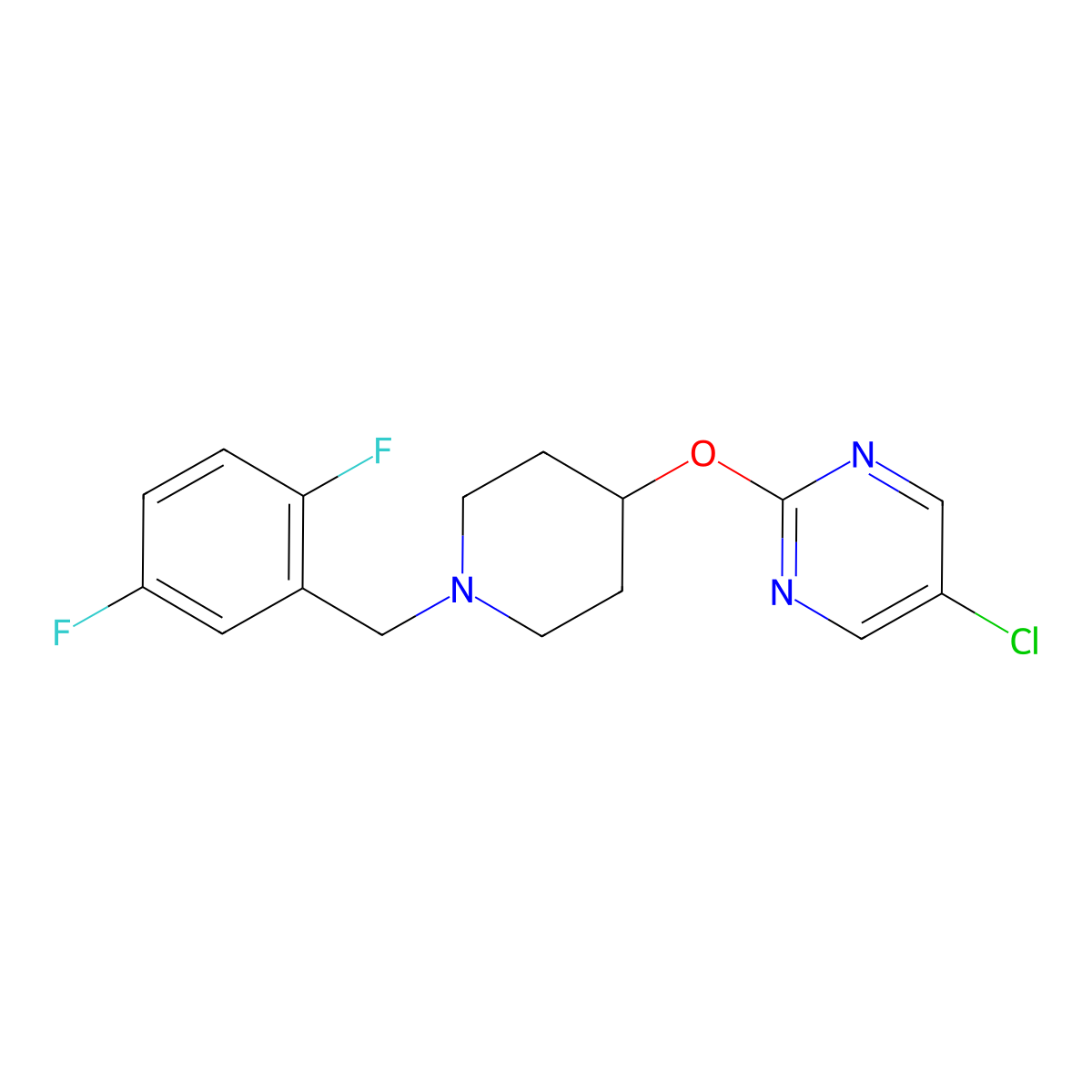 5-Chloro-2-({1-[(2,5-difluorophenyl)methyl]piperidin-4-yl}oxy)pyrimidine molecular structure, CAS 2415471-22-4
