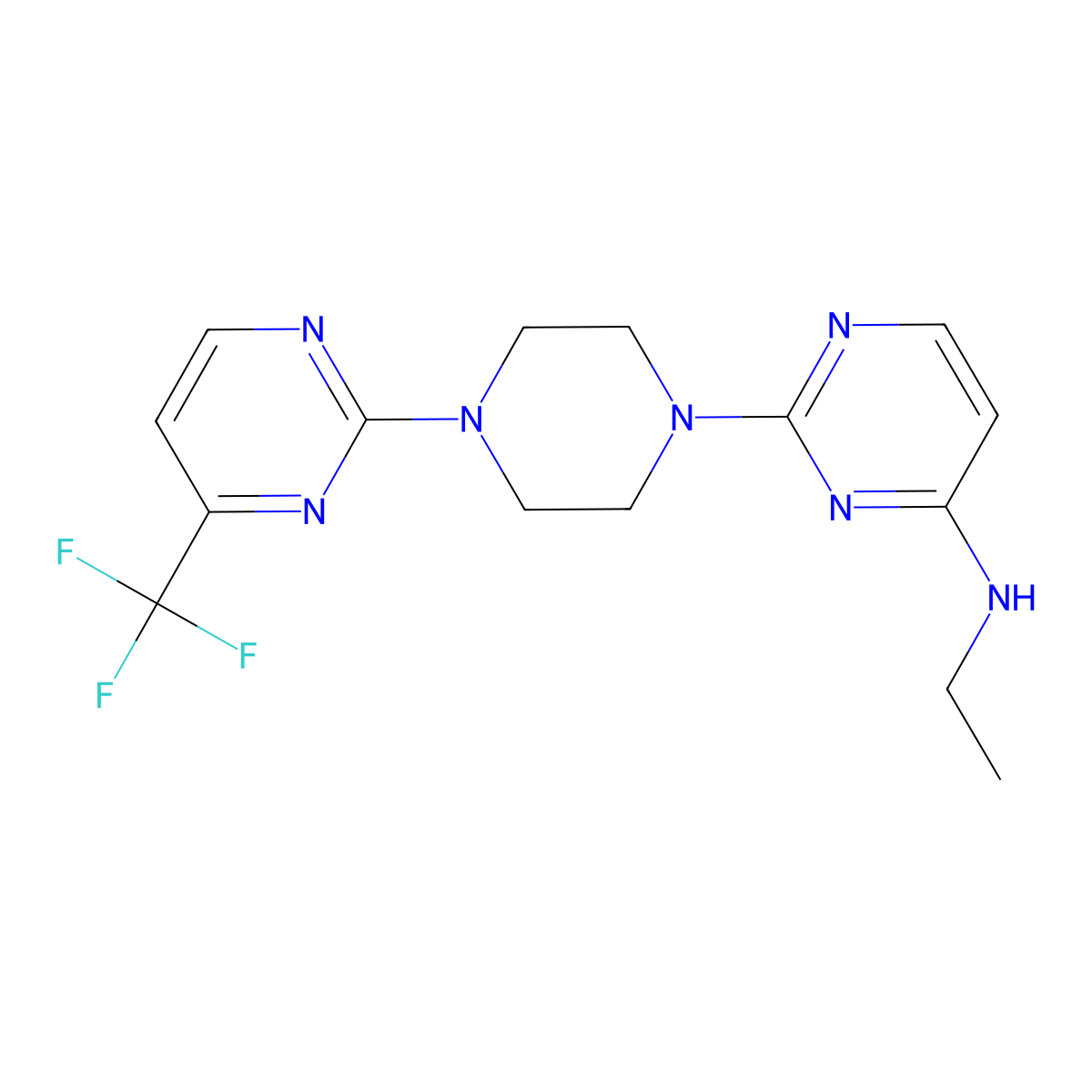 N-ethyl-2-{4-[4-(trifluoromethyl)pyrimidin-2-yl]piperazin-1-yl}pyrimidin-4-amine molecular structure, CAS 2415471-27-9