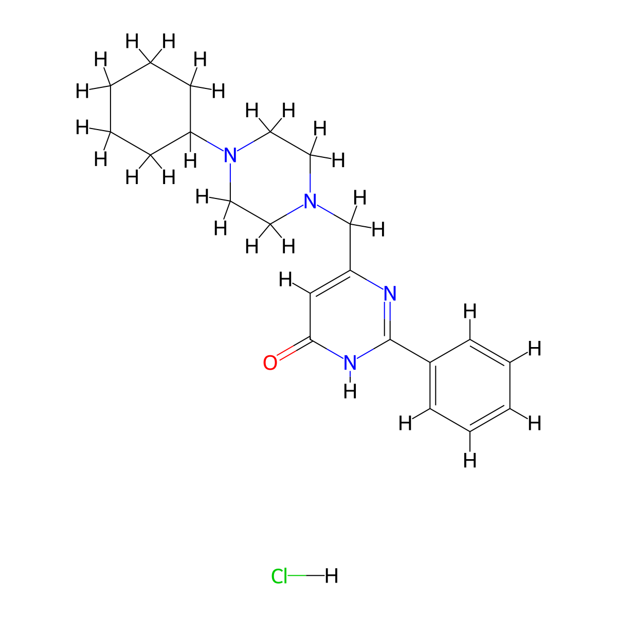 4-[(4-Cyclohexylpiperazin-1-yl)methyl]-2-phenyl-1H-pyrimidin-6-one;hydrochloride molecular structure, CAS 2415471-28-0