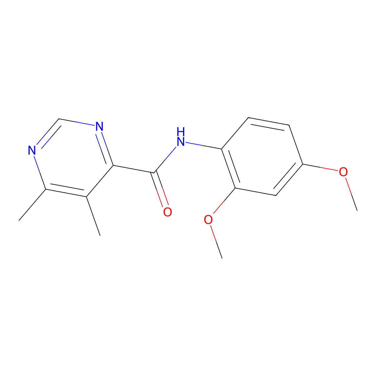N-(2,4-Dimethoxyphenyl)-5,6-dimethylpyrimidine-4-carboxamide molecular structure, CAS 2415471-32-6