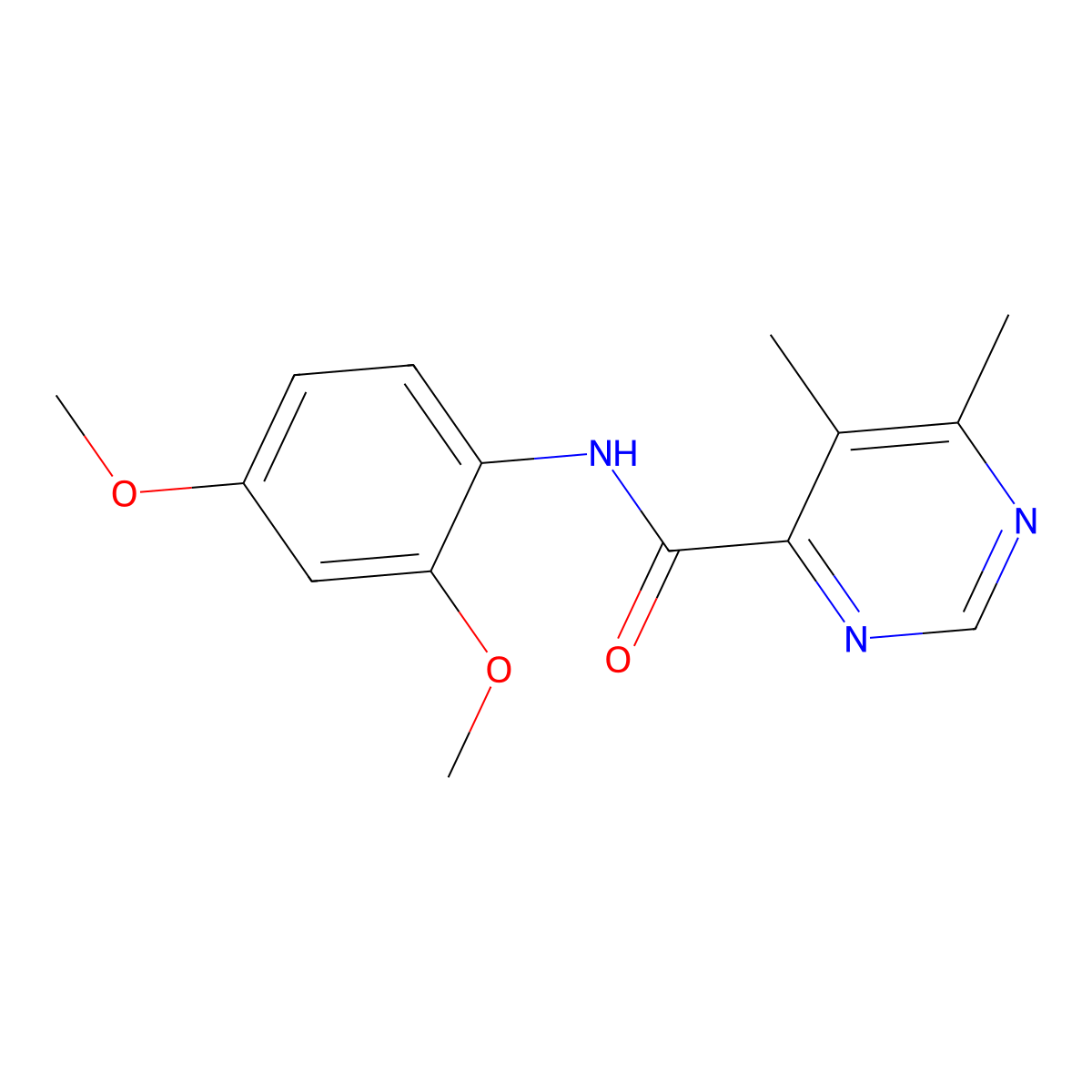 N-(2,4-Dimethoxyphenyl)-5,6-dimethylpyrimidine-4-carboxamide molecular structure, CAS 2415471-32-6