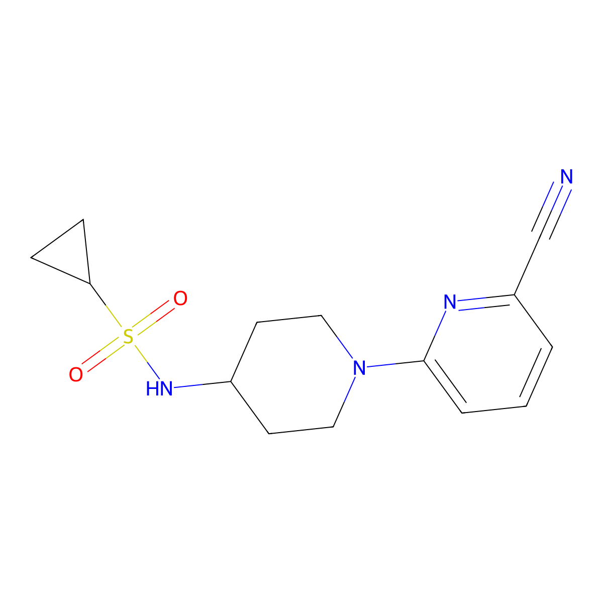 N-[1-(6-cyanopyridin-2-yl)piperidin-4-yl]cyclopropanesulfonamide molecular structure, CAS 2415471-40-6
