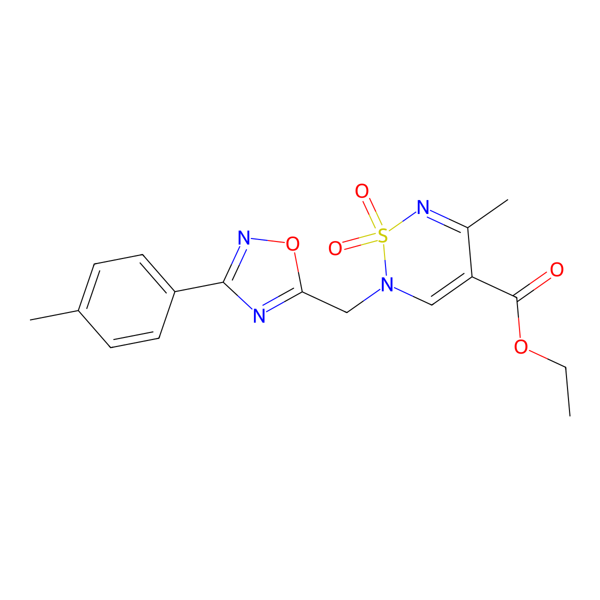 ethyl 5-methyl-2-{[3-(4-methylphenyl)-1,2,4-oxadiazol-5-yl]methyl}-1,1-dioxo-2H-1lambda6,2,6-thiadiazine-4-carboxylate molecular structure, CAS 2415471-41-7