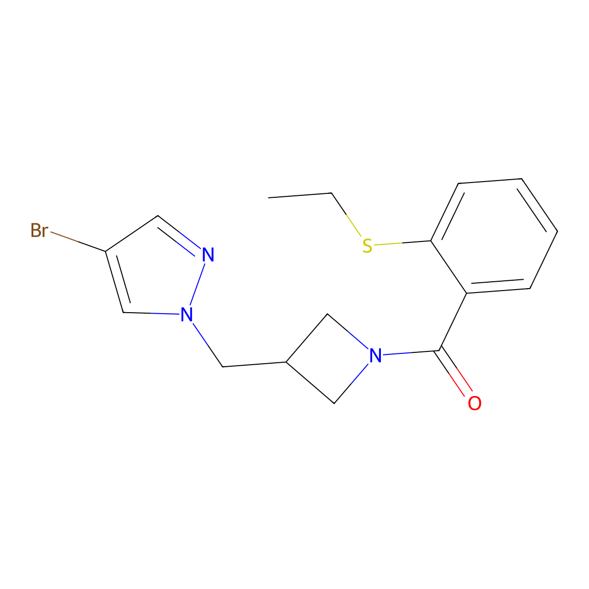 4-bromo-1-({1-[2-(ethylsulfanyl)benzoyl]azetidin-3-yl}methyl)-1H-pyrazole molecular structure, CAS 2415471-44-0