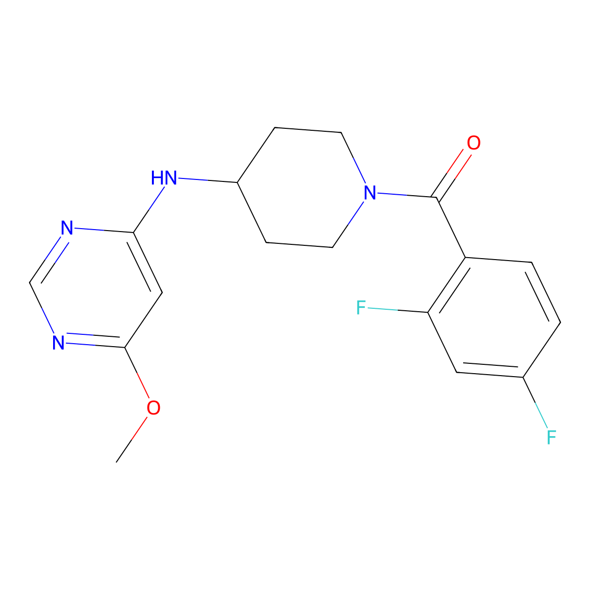N-[1-(2,4-difluorobenzoyl)piperidin-4-yl]-6-methoxypyrimidin-4-amine molecular structure, CAS 2415471-48-4