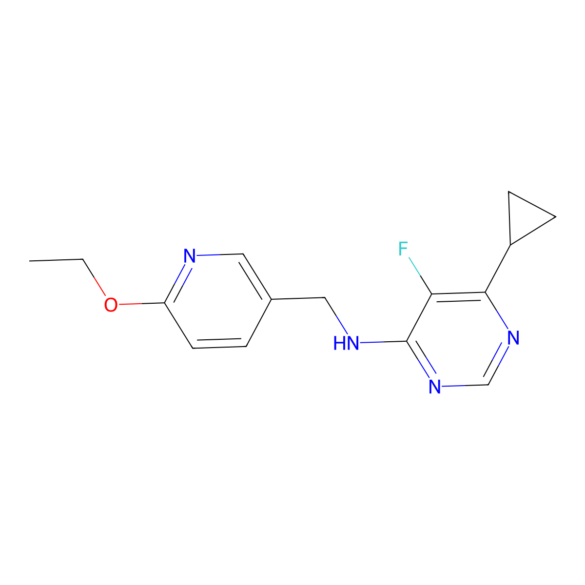 6-Cyclopropyl-N-[(6-ethoxypyridin-3-yl)methyl]-5-fluoropyrimidin-4-amine molecular structure, CAS 2415471-55-3