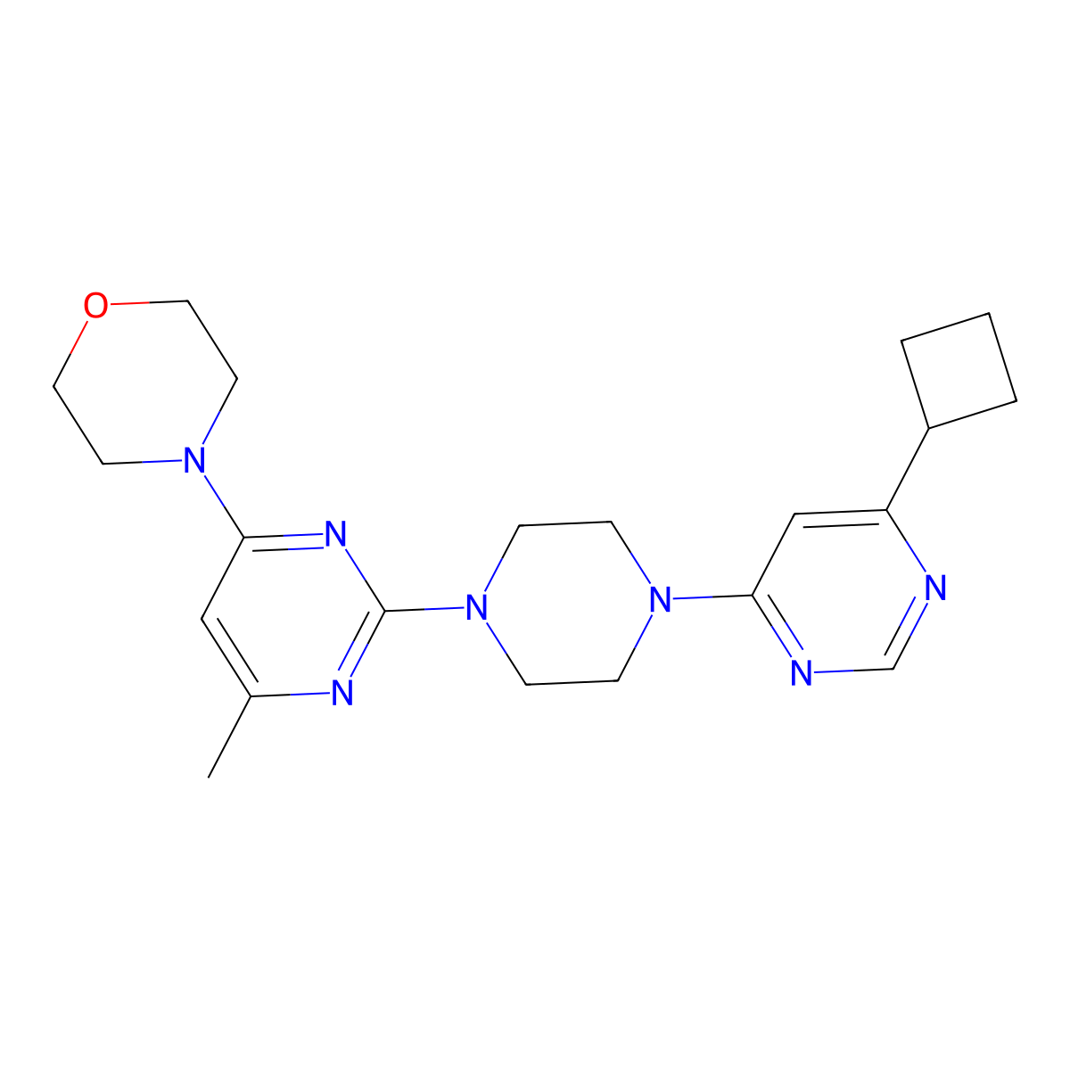 4-{2-[4-(6-Cyclobutylpyrimidin-4-yl)piperazin-1-yl]-6-methylpyrimidin-4-yl}morpholine molecular structure, CAS 2415471-60-0