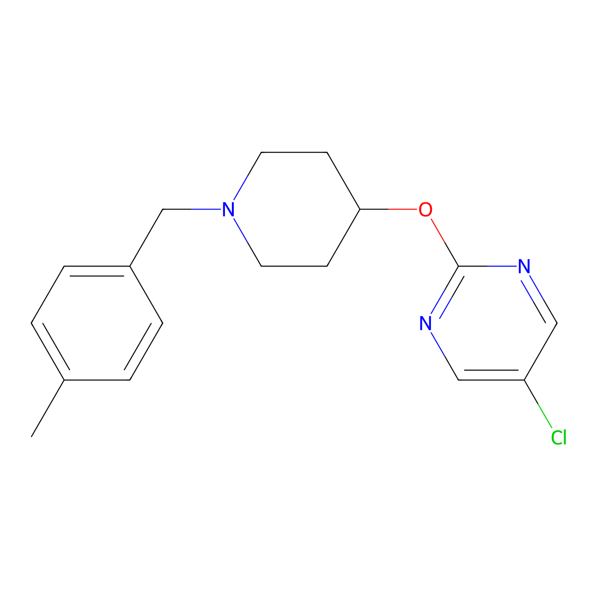 5-Chloro-2-({1-[(4-methylphenyl)methyl]piperidin-4-yl}oxy)pyrimidine molecular structure, CAS 2415471-64-4